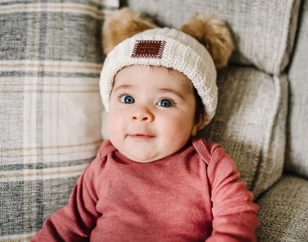 Baby White Speckled Double Pom Beanie