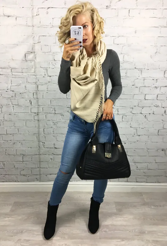 Cream Grey Stripe Libby Scarf