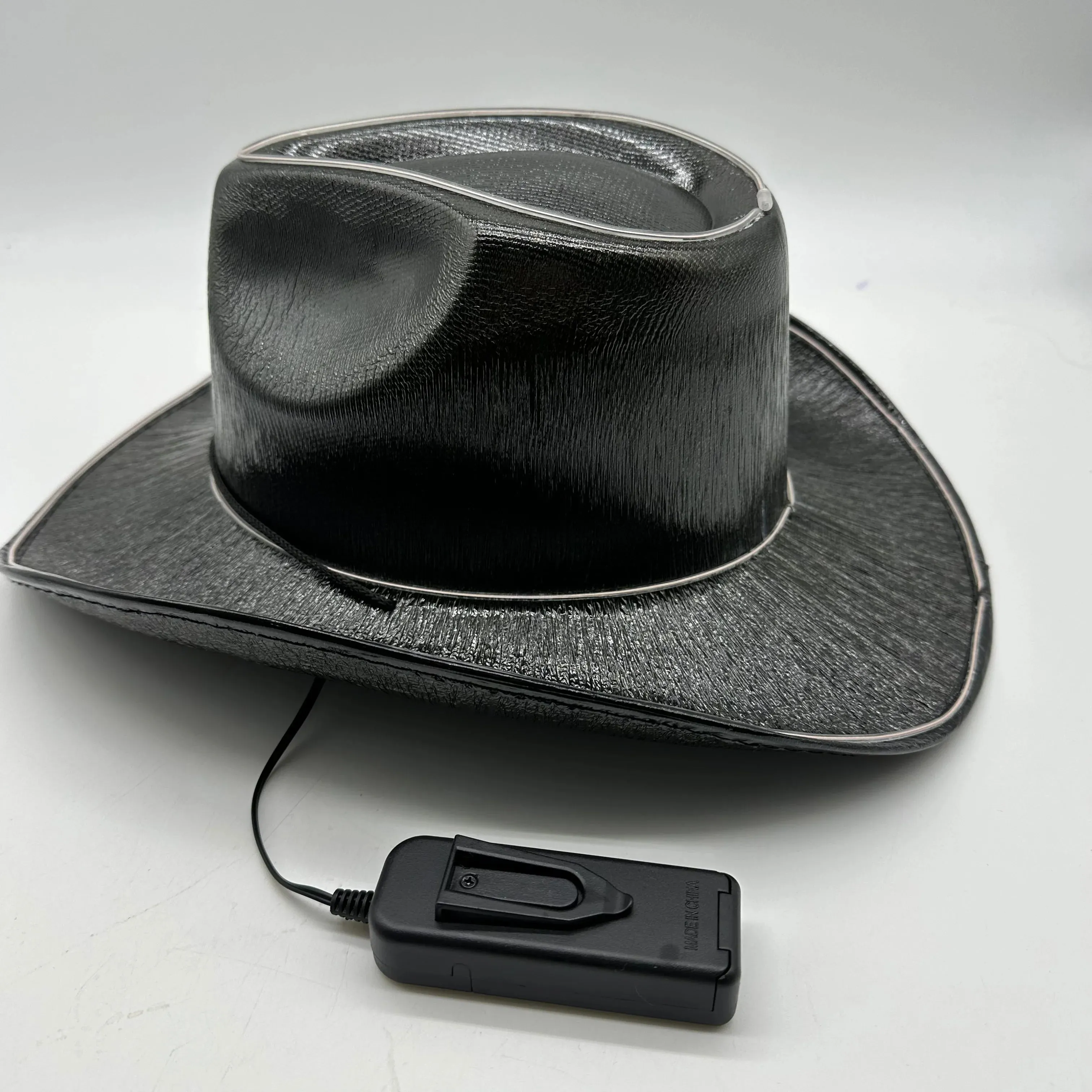 EL WIRE Light Up Iridescent Space Black Cowboy Hat - Pack of 3 Hats