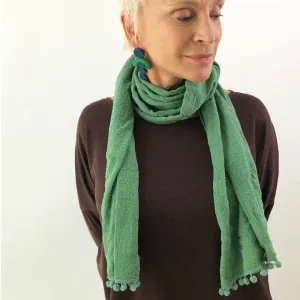 Green Pom-Pom Scarf