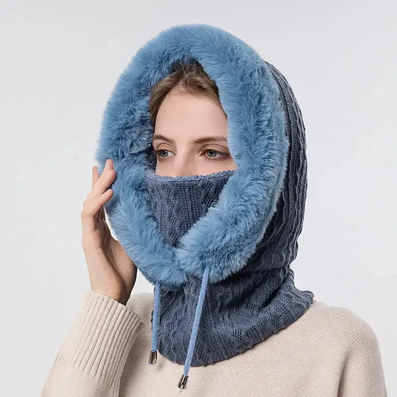 Knitted Plush Windproof Hat with Scarf