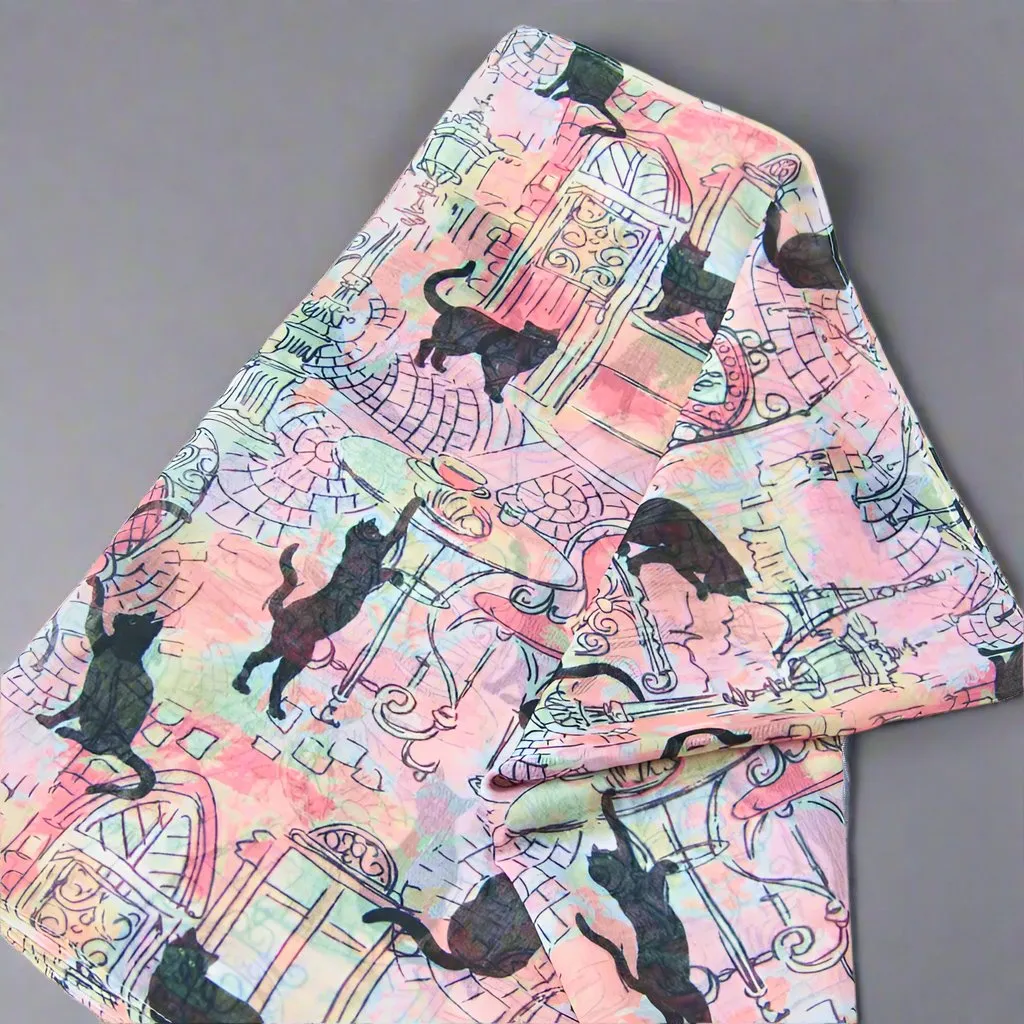 Pink & Peach Cafe Cats Scarf